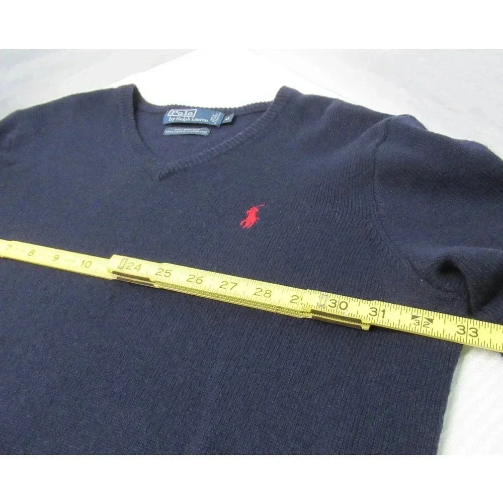 Polo By Ralph Lauren Mens Blue Lambs Wool Long Sleeve V-Neck Pullover Sweater M